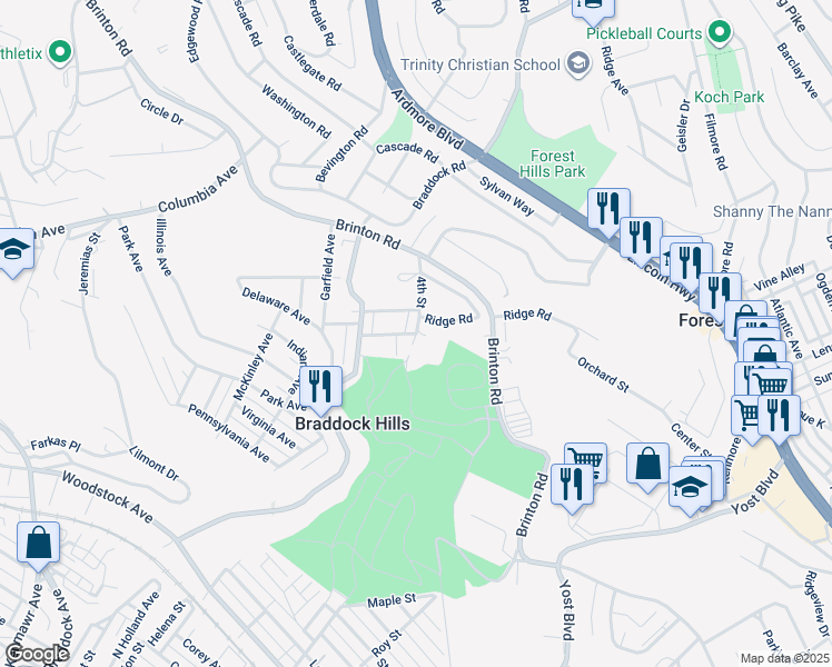 map of restaurants, bars, coffee shops, grocery stores, and more near 1405 4th Street Extension in Pittsburgh