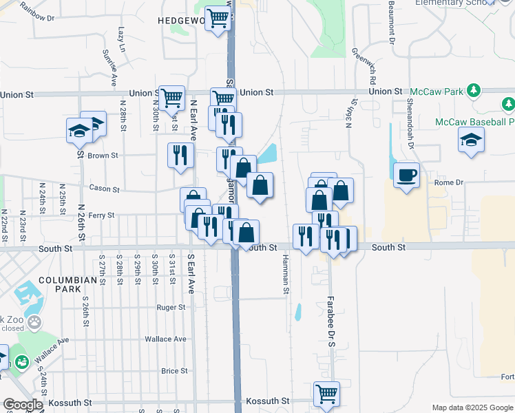 map of restaurants, bars, coffee shops, grocery stores, and more near 311 Sagamore Parkway North in Lafayette
