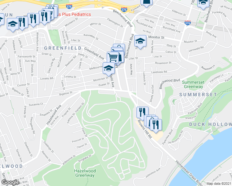 map of restaurants, bars, coffee shops, grocery stores, and more near 820 Hazelwood Avenue in Pittsburgh