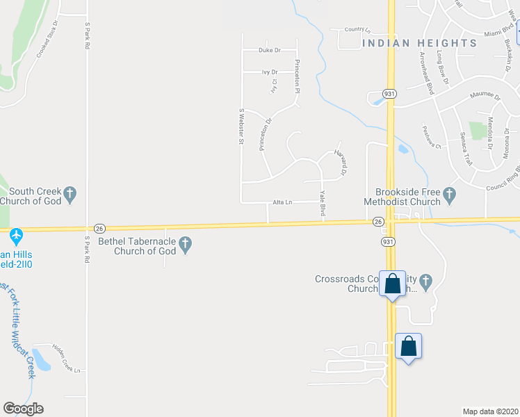 map of restaurants, bars, coffee shops, grocery stores, and more near 39 Alta Lane in Kokomo