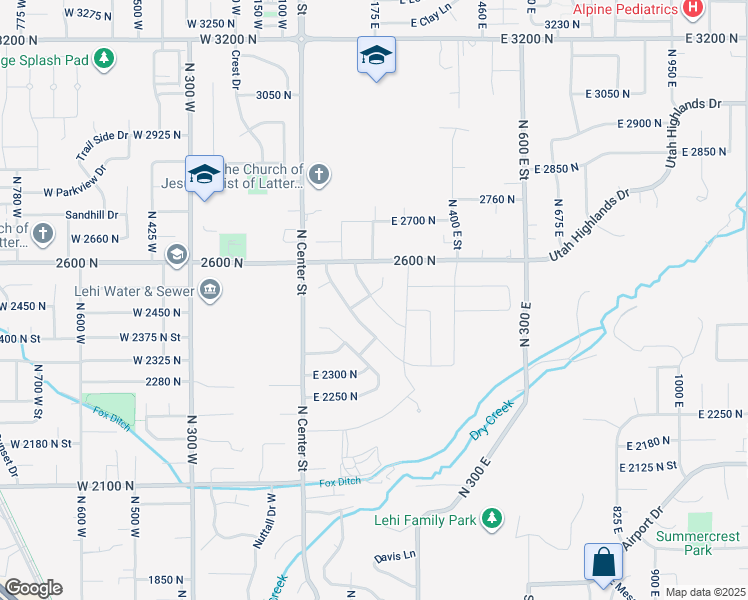 map of restaurants, bars, coffee shops, grocery stores, and more near North Quail Drive in Lehi
