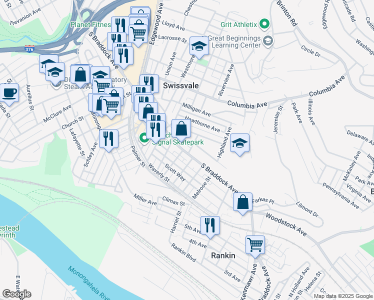 map of restaurants, bars, coffee shops, grocery stores, and more near 2306 South Braddock Avenue in Pittsburgh