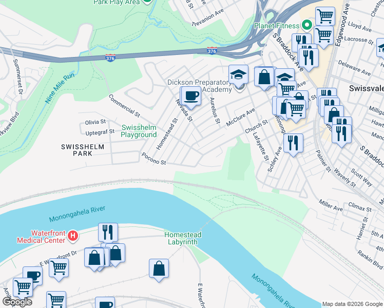 map of restaurants, bars, coffee shops, grocery stores, and more near 6903 Church Street in Pittsburgh
