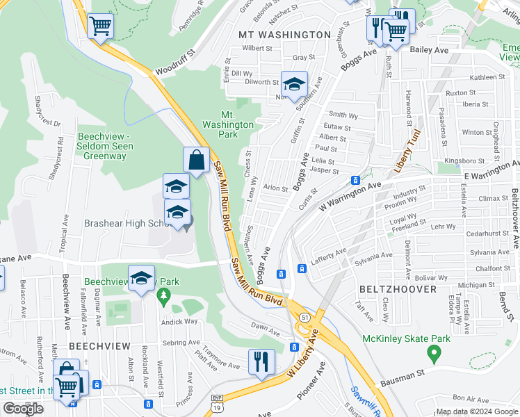 map of restaurants, bars, coffee shops, grocery stores, and more near 723 Gill Way in Pittsburgh