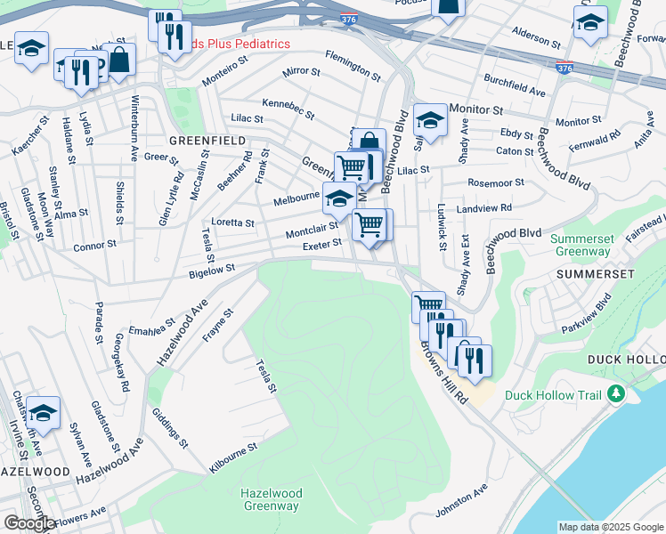 map of restaurants, bars, coffee shops, grocery stores, and more near 772 Hazelwood Avenue in Pittsburgh