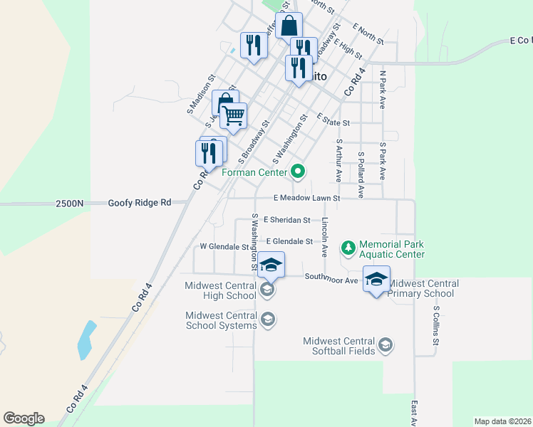 map of restaurants, bars, coffee shops, grocery stores, and more near 700-704 South Washington Street in Manito