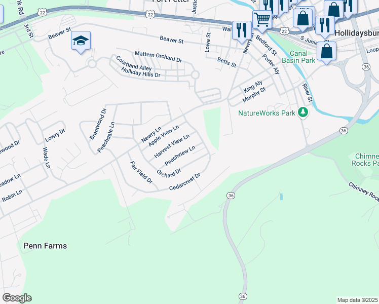 map of restaurants, bars, coffee shops, grocery stores, and more near 646 Orchard Drive in Duncansville
