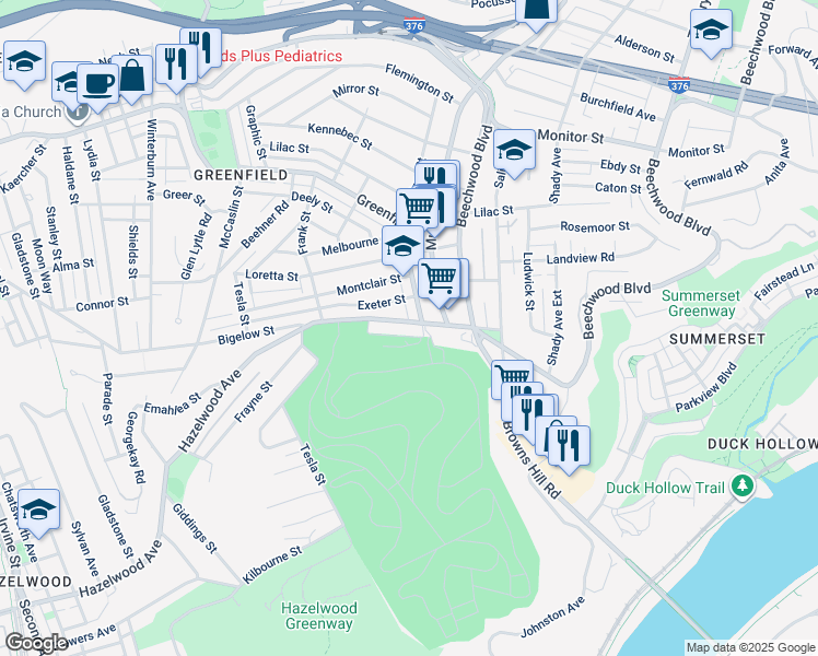 map of restaurants, bars, coffee shops, grocery stores, and more near 820 Hazelwood Avenue in Pittsburgh
