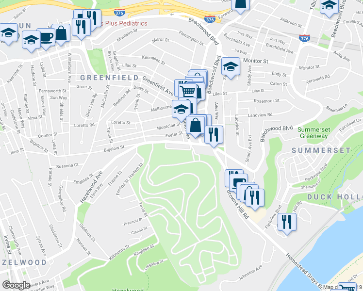 map of restaurants, bars, coffee shops, grocery stores, and more near 772 Hazelwood Avenue in Pittsburgh