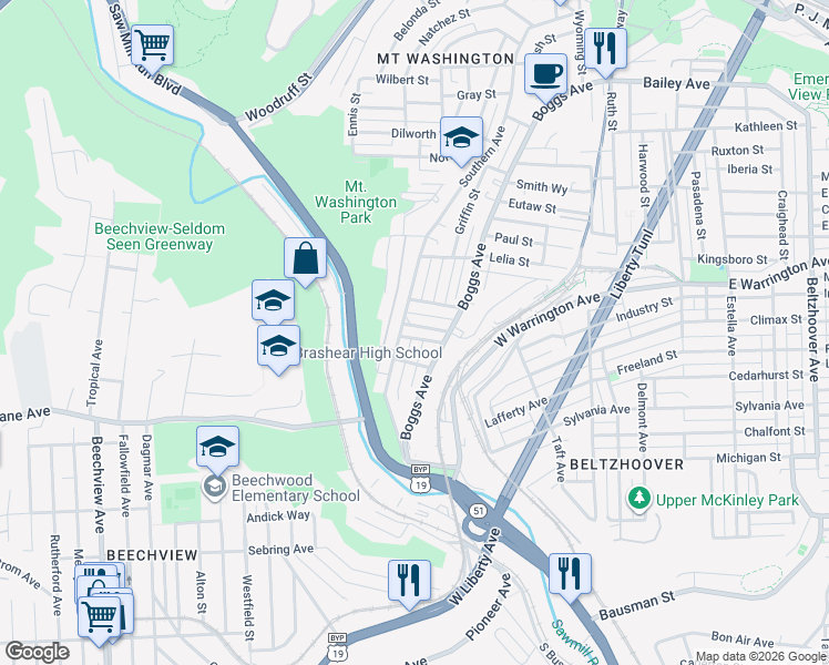 map of restaurants, bars, coffee shops, grocery stores, and more near 26 Soffel Street in Pittsburgh