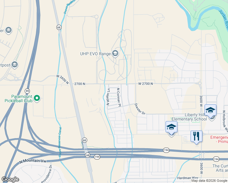 map of restaurants, bars, coffee shops, grocery stores, and more near 4430 West 2600 North in Lehi