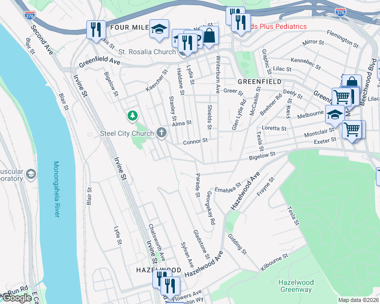 map of restaurants, bars, coffee shops, grocery stores, and more near 330 Winders Street in Pittsburgh