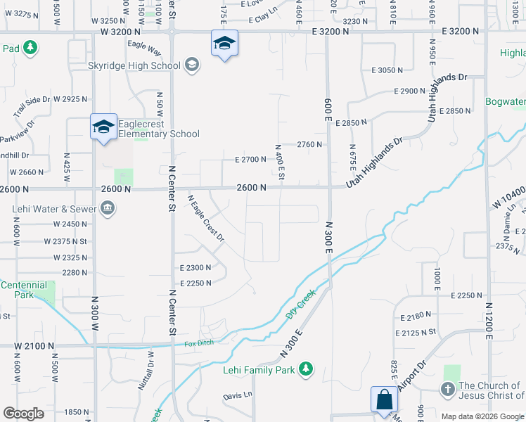 map of restaurants, bars, coffee shops, grocery stores, and more near 322 East 2530 North in Lehi