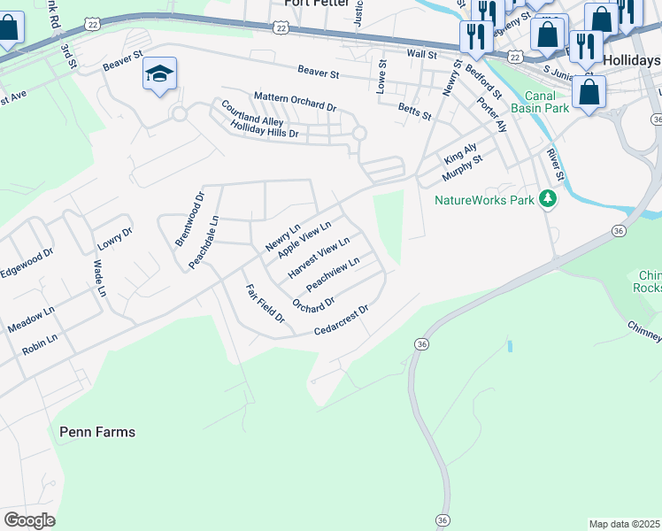 map of restaurants, bars, coffee shops, grocery stores, and more near 646 Orchard Drive in Duncansville