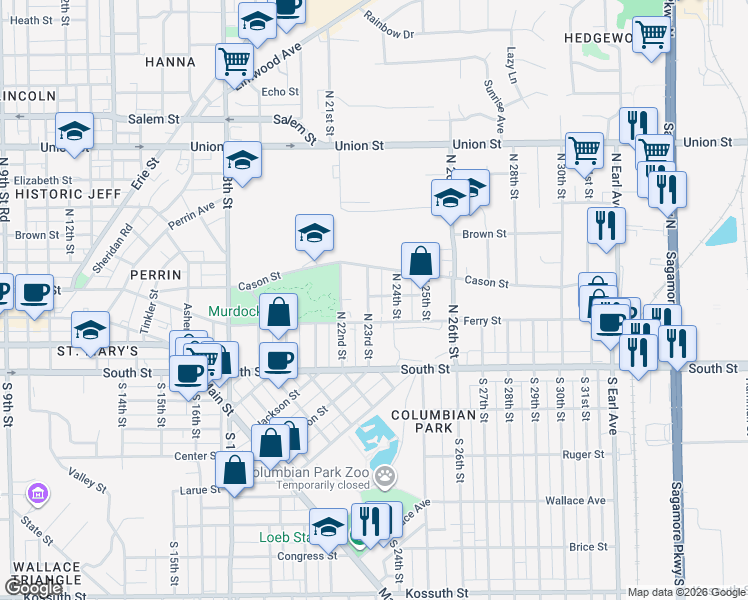 map of restaurants, bars, coffee shops, grocery stores, and more near in Lafayette