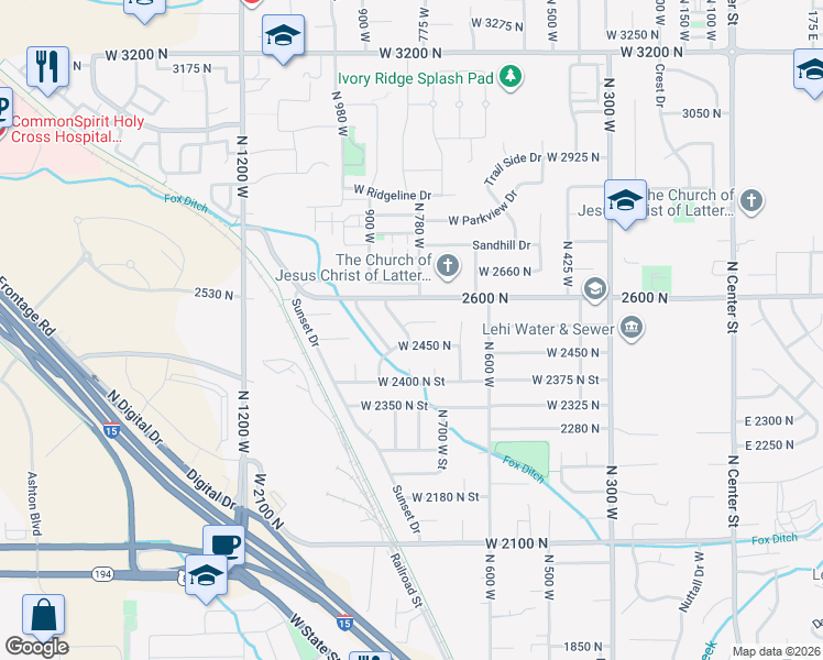 map of restaurants, bars, coffee shops, grocery stores, and more near 2432 North 840 West Street in Lehi