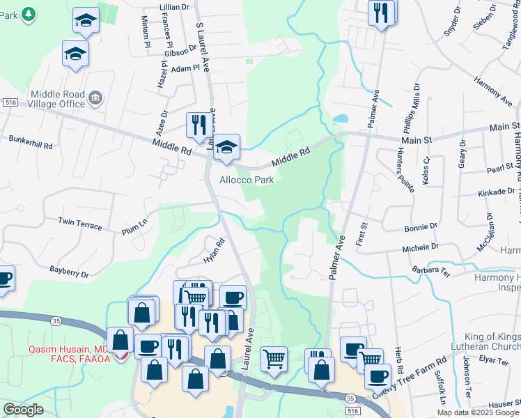 map of restaurants, bars, coffee shops, grocery stores, and more near 82 Agostina Drive in Holmdel