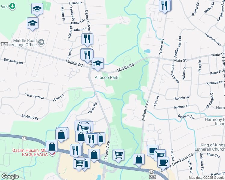 map of restaurants, bars, coffee shops, grocery stores, and more near 82 Agostina Drive in Holmdel
