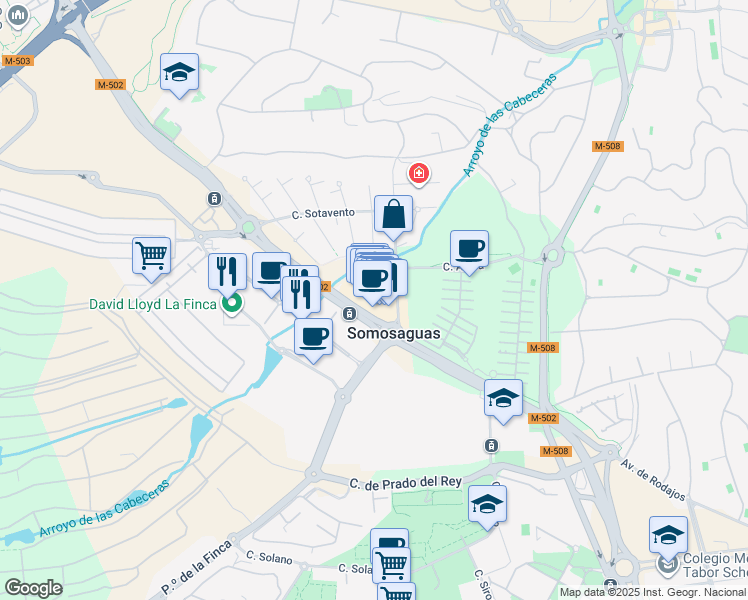 map of restaurants, bars, coffee shops, grocery stores, and more near 508 Carretera de Carabanchel a Aravaca in Pozuelo de Alarcón