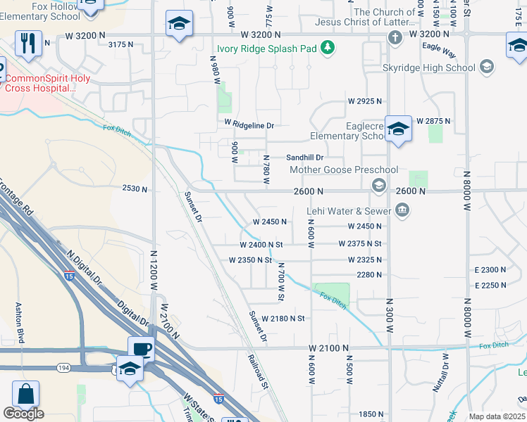 map of restaurants, bars, coffee shops, grocery stores, and more near 779 West 2530 North in Lehi