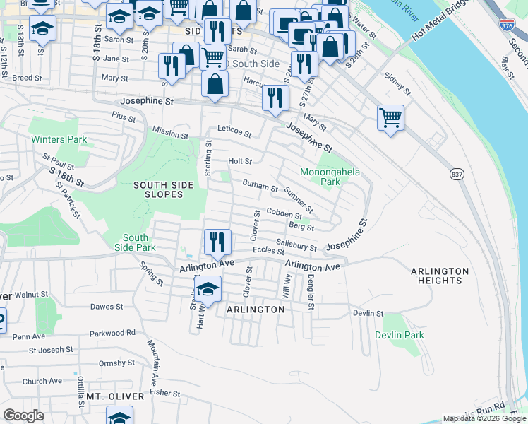 map of restaurants, bars, coffee shops, grocery stores, and more near 2514 Wellington Street in Pittsburgh