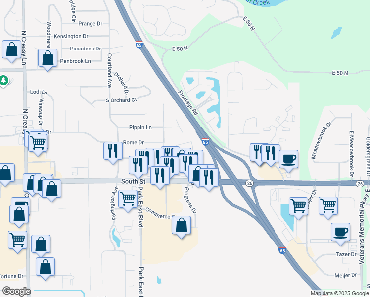 map of restaurants, bars, coffee shops, grocery stores, and more near 4270 Sunburst Trail in Lafayette