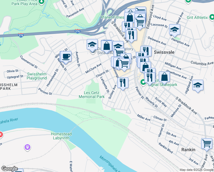 map of restaurants, bars, coffee shops, grocery stores, and more near 2017 Lafayette Street in Pittsburgh