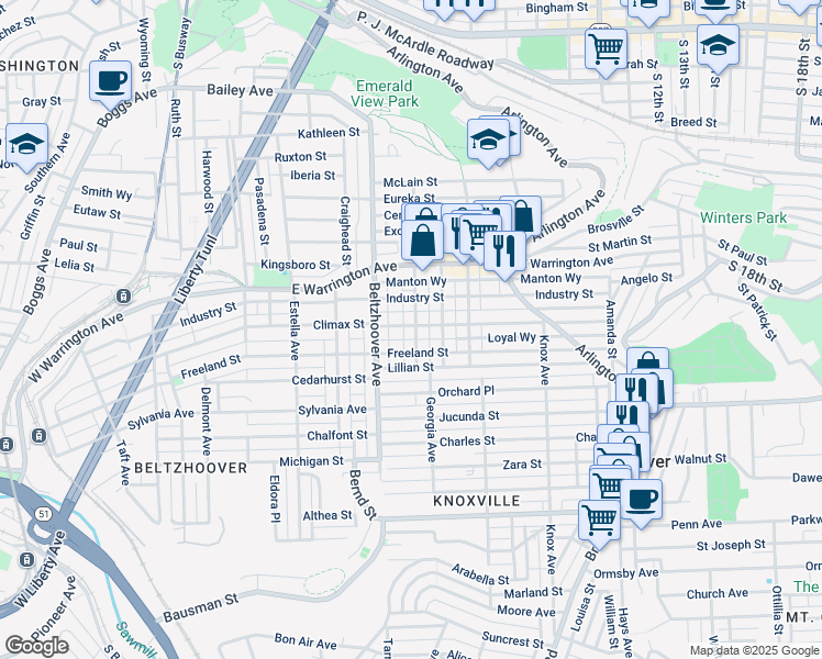 map of restaurants, bars, coffee shops, grocery stores, and more near 300 Millbridge Street in Pittsburgh
