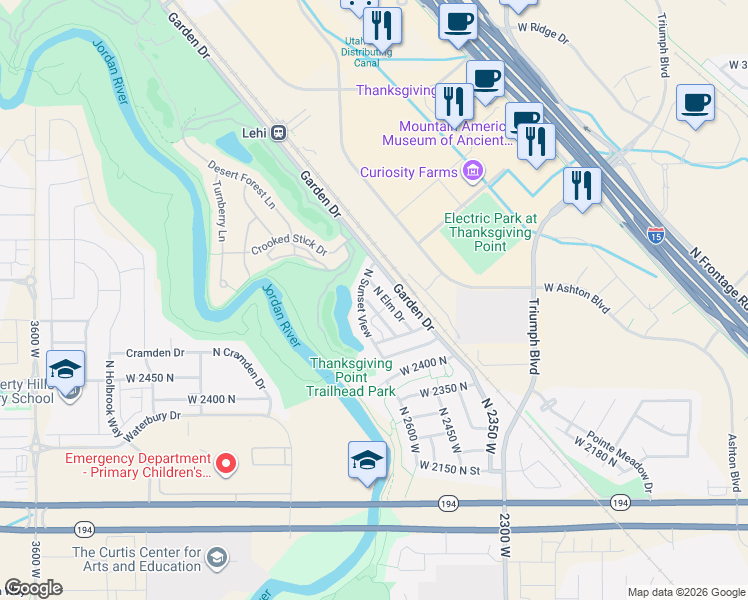 map of restaurants, bars, coffee shops, grocery stores, and more near 2716 North Elm Drive in Lehi