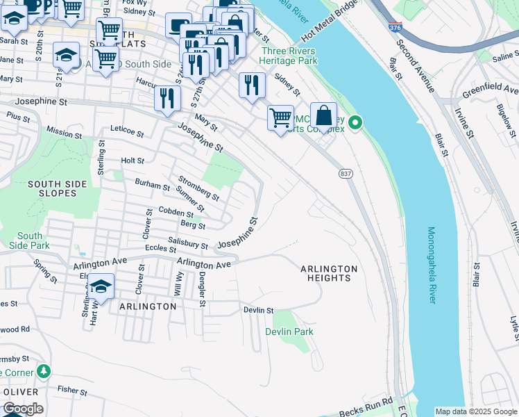 map of restaurants, bars, coffee shops, grocery stores, and more near 3218 Edwards Way in Pittsburgh