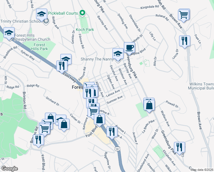 map of restaurants, bars, coffee shops, grocery stores, and more near 524 Pacific Avenue in Pittsburgh