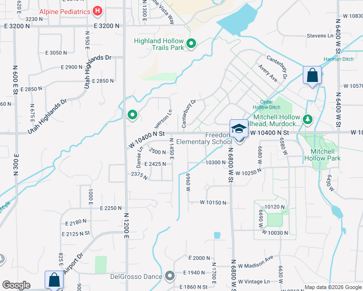 map of restaurants, bars, coffee shops, grocery stores, and more near 10365 6960 West in Highland