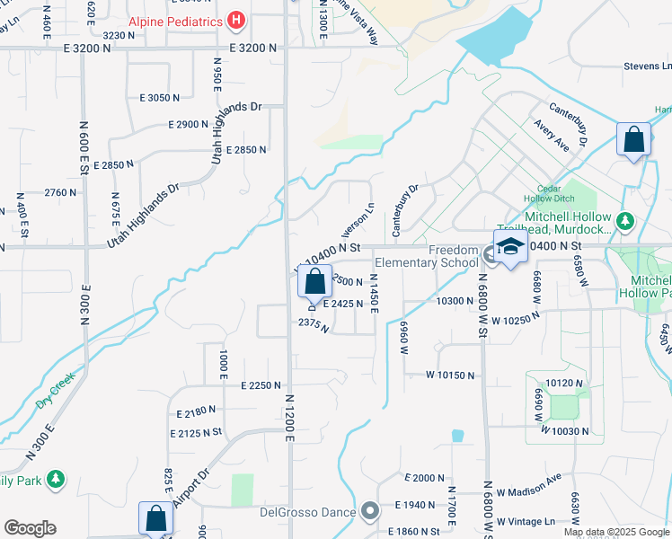 map of restaurants, bars, coffee shops, grocery stores, and more near 1363 Damie Lane in Lehi
