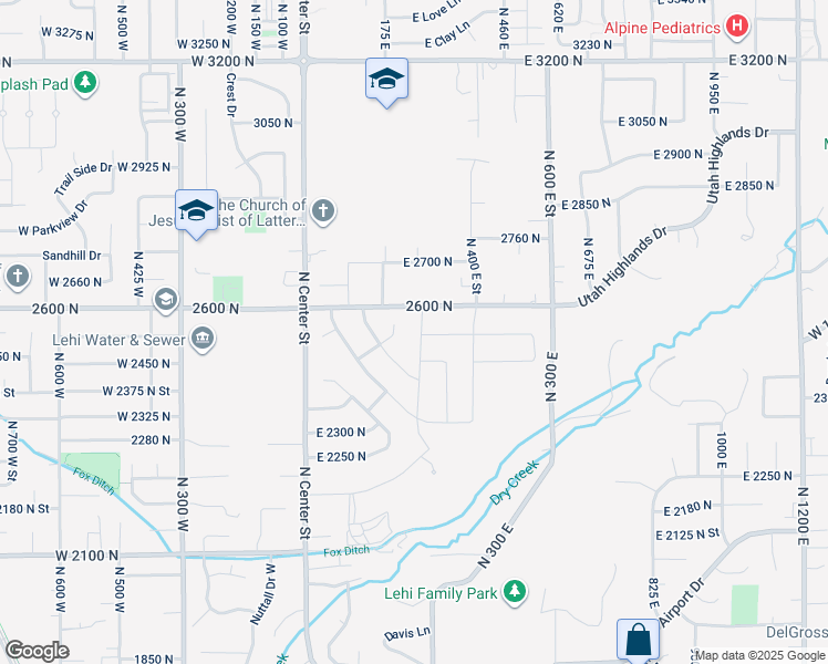 map of restaurants, bars, coffee shops, grocery stores, and more near 2539 North 300 East in Lehi