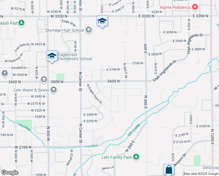 map of restaurants, bars, coffee shops, grocery stores, and more near 2539 North 300 East in Lehi
