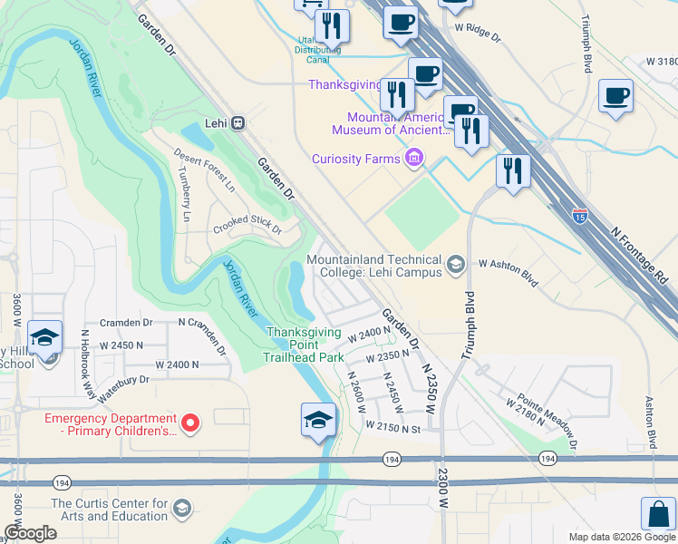 map of restaurants, bars, coffee shops, grocery stores, and more near 2657 Garden Drive in Lehi