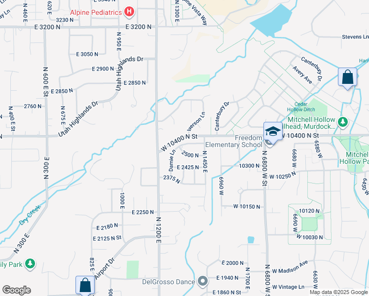 map of restaurants, bars, coffee shops, grocery stores, and more near 1363 Damie Lane in Lehi