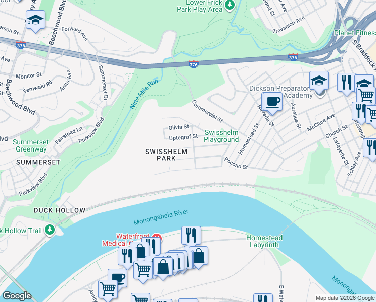 map of restaurants, bars, coffee shops, grocery stores, and more near 1145 Love Street in Pittsburgh