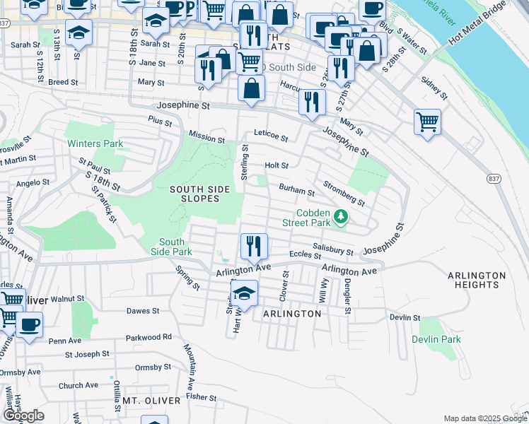 map of restaurants, bars, coffee shops, grocery stores, and more near 2334 Wellington Street in Pittsburgh