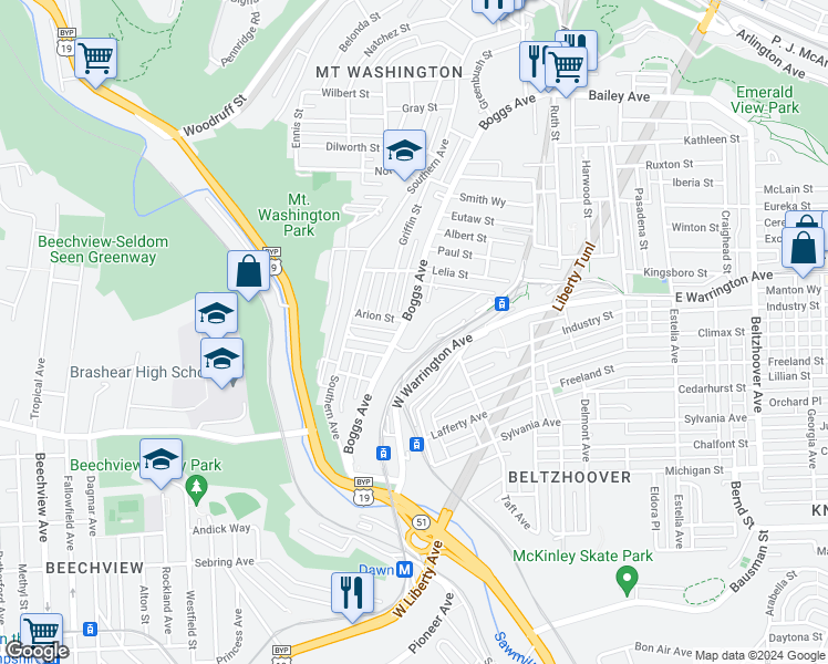 map of restaurants, bars, coffee shops, grocery stores, and more near 646 Curtis Street in Pittsburgh