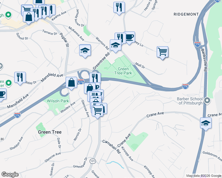 map of restaurants, bars, coffee shops, grocery stores, and more near 113 East Manilla Avenue in Pittsburgh