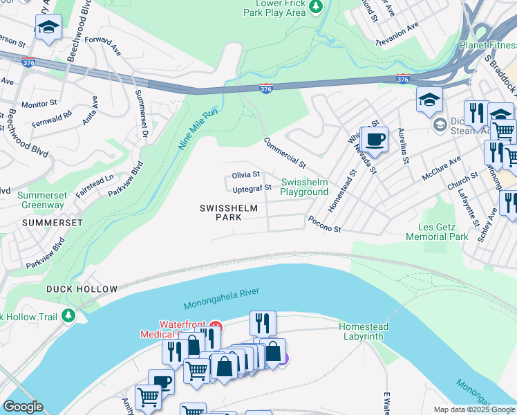 map of restaurants, bars, coffee shops, grocery stores, and more near 1145 Love Street in Pittsburgh