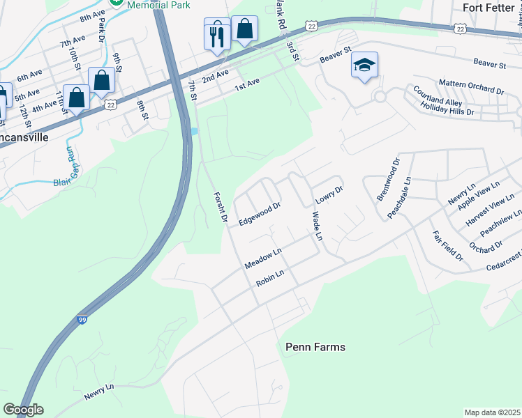 map of restaurants, bars, coffee shops, grocery stores, and more near 1016 Orchard View Ln in Duncansville