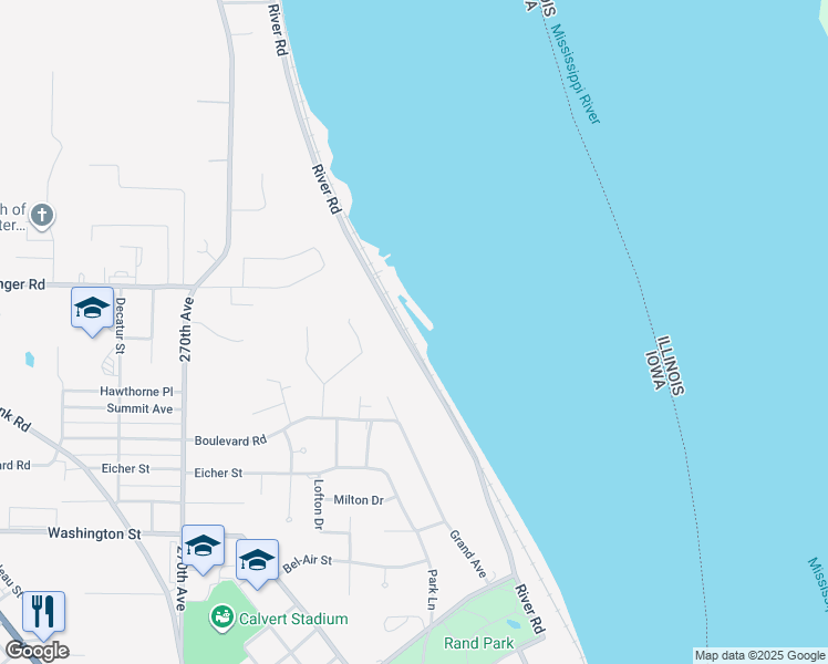 map of restaurants, bars, coffee shops, grocery stores, and more near 1991 River Road in Keokuk