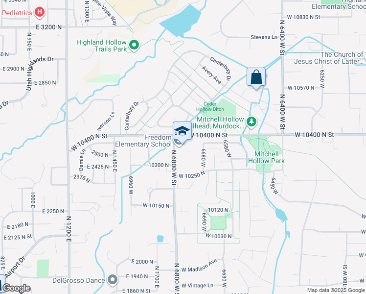 map of restaurants, bars, coffee shops, grocery stores, and more near 10326 North 6800 West Street in Highland