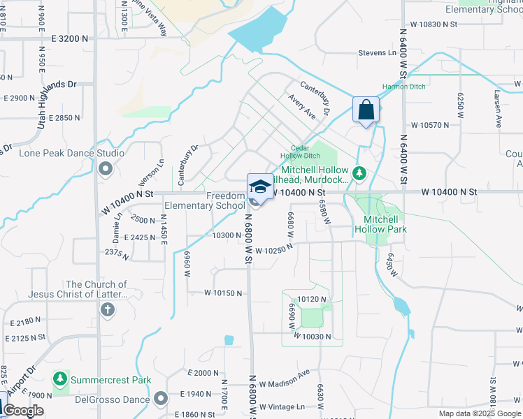 map of restaurants, bars, coffee shops, grocery stores, and more near 10326 North 6800 West Street in Highland