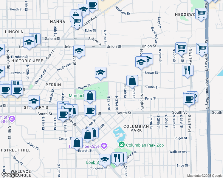 map of restaurants, bars, coffee shops, grocery stores, and more near 2201 Cason Street in Lafayette