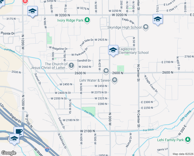 map of restaurants, bars, coffee shops, grocery stores, and more near 442 West 2540 North in Lehi