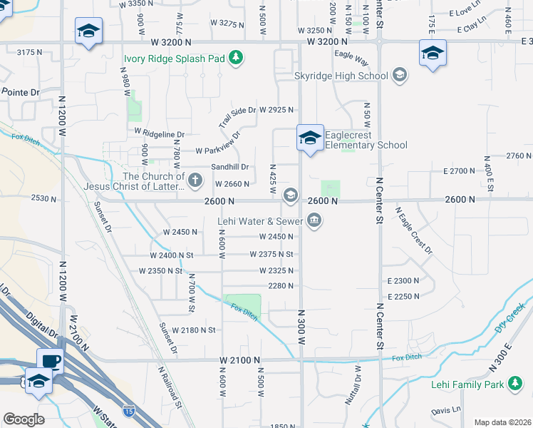 map of restaurants, bars, coffee shops, grocery stores, and more near 442 West 2540 North in Lehi