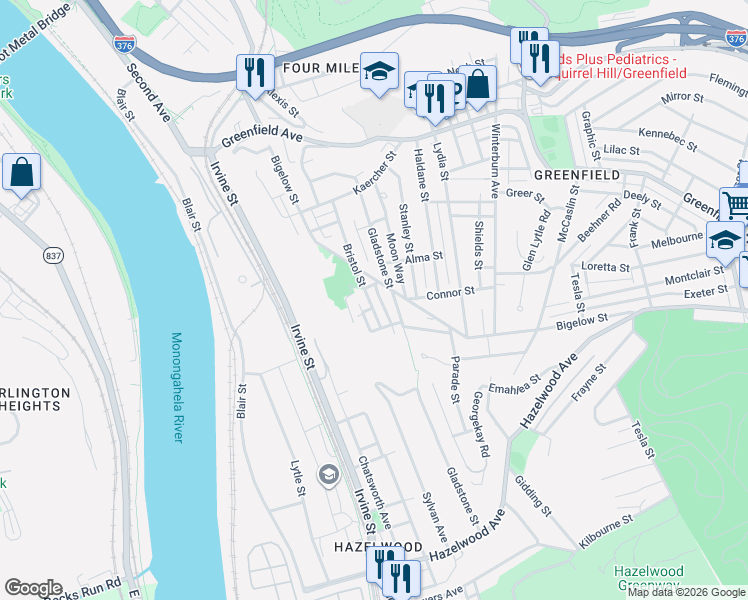 map of restaurants, bars, coffee shops, grocery stores, and more near in Pittsburgh